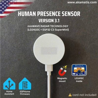 AKAMATIS Human Presence Sensor v3.1 for Home Assistant, WiFi (LD2410C + ESP32 C3)
