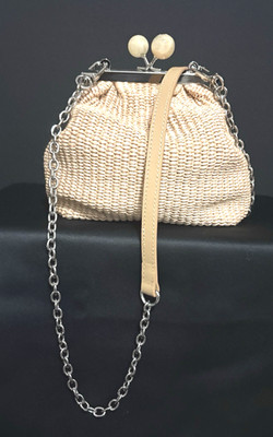 WEEKEND MAXMARA PASTICCINO RAFFIA EFFECT SIGNATURE KISS-LOCK BEIGE BAG NEW
