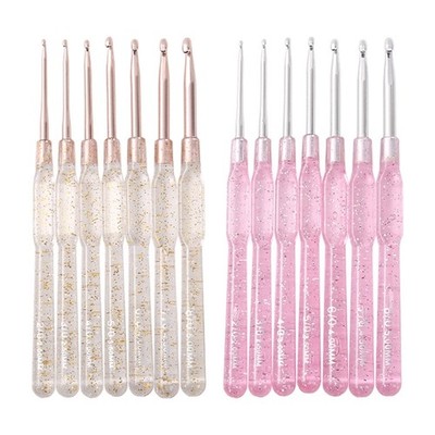 Complete Crochet Needle Set Pink Rubber Handle For Easy Cleaning Craft