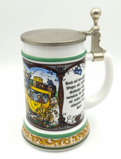 BMF Porzellan Bierkrug mit Zinndeckel &ndash; Postkutsche Motiv