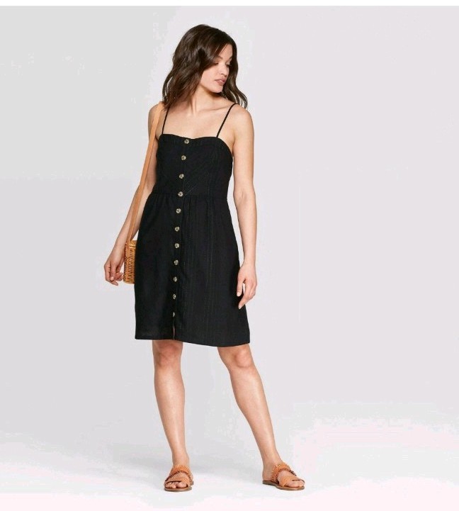 Universal Thread Short Black Button Down Spaghett… - image 1