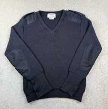 Woolly Pully Sweater Men's Chest  40 Black Knit Wool Ribbed Hem V Neck Pullover