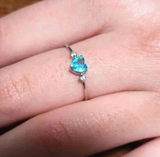 Dainty 925 Sterling Silver 1 Ct Heart Shape Natural Blue Topaz Solitaire Ring