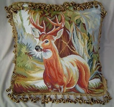 22" Wool PetitPoint Pillows 15K NeedlePoint Pillows OVER $200 VALUE Deer