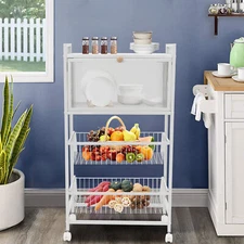 4-Tier Microwave Rack Kitchen Organizer Shelf Bread Rack Coffee Station White