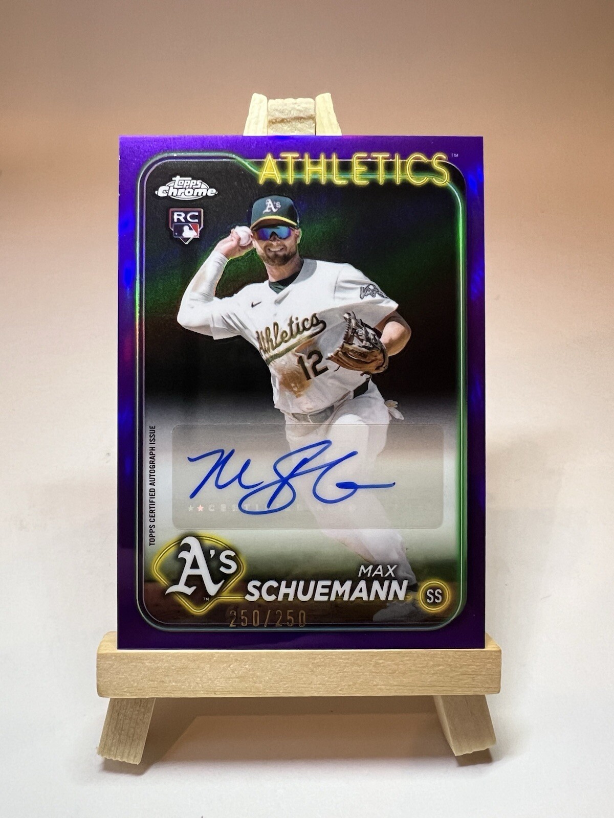 2024 Topps  Chrome Update Max Schuemann RC Purple Refractor Auto AC-MSC /250 A’s