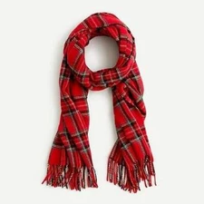 J. CREW Signature Stewart Tartan Plaid Scarf RED H3794 Made In Italy Wrap