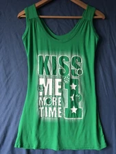 Green Graphic Print Kiss Me 1 More Time Sleeveless Tank Vest Top Size S