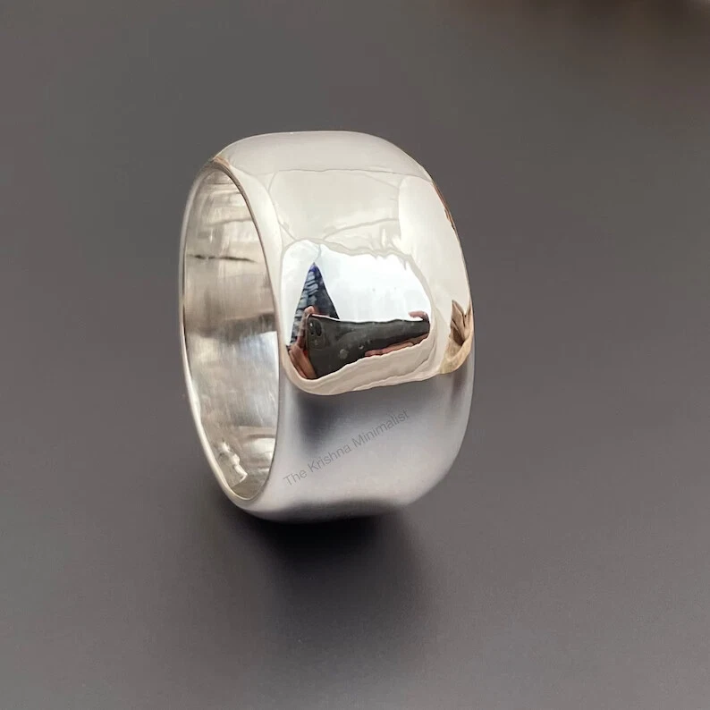 Women's wide shop band silver rings