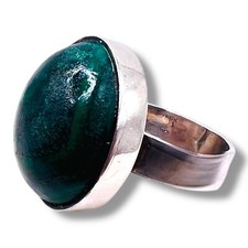 Solid 925 Sterling Silver Green Malachite Cabachon Oval Ring 9g SZ 5.25