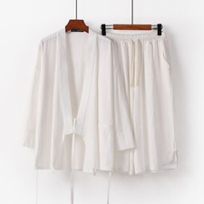 Men Traditional Kung Fu Suit Set Chinese Linen Hanfu Kimono and Short Pants Set