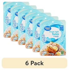 (6 pack) Great Value Chunk Light Tuna in Water, 2.6 oz Pouch