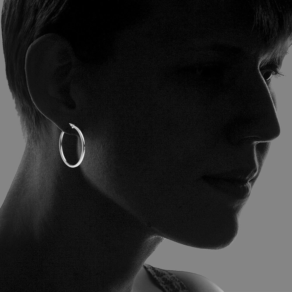 Boucles D'oreilles Créoles En Argent Sterling 925 - Tube Carré 25mm, Double Croisé - Neuf Sans Emballage
