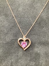 925 Heart Shaped Pendant Rose Gold And Clear Stones With Pink Heart Stone