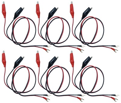 6 Pack Alligator to Spade Lug Cables with Bonded Red and Black Wires, 26'' Length