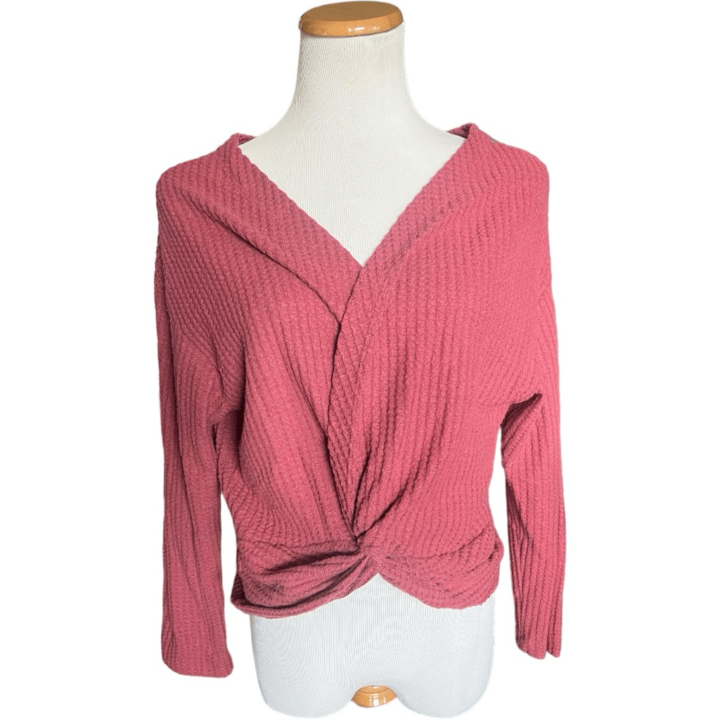 トップス R Womens Popular Basics Thermal Knit Twist Front Blush Long Sleeve