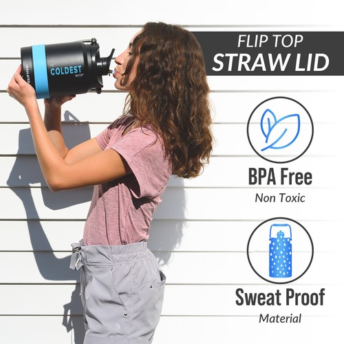 COLDEST One Gallon Sports Water Bottle, 128oz Gallon (Straw Lid) Gallon Jug - Picture 24 of 223