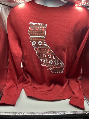 Unisex Sweatshirt ''Home'' California Map Snowflakes Design Med Mens/Large Women