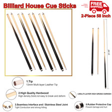 Pool Cues Set Of 4 Billiard House Cue Sticks 58" 2 Piece Bar Billiards Hardwood