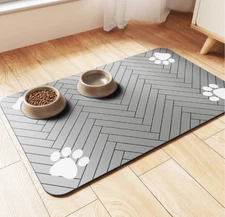 Pet Feeding Mat-Absorbent Food and Water Bowl Waterproof Back 12 x20  Grey