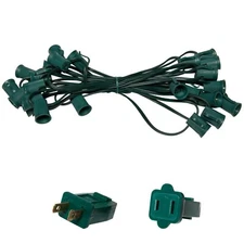 10'-100' Green Christmas Light Socket Stringer, 12" Spacing, C9/E17, 8A, SPT1