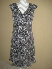  Ralph Lauren black/white silk cap sleeve flared line crisscross empire dress 10