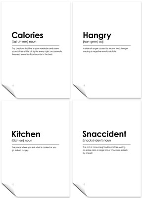 Küche Definition Druck lustige Wandkunst Dekor 4er Set Poster Kalorien, hängend