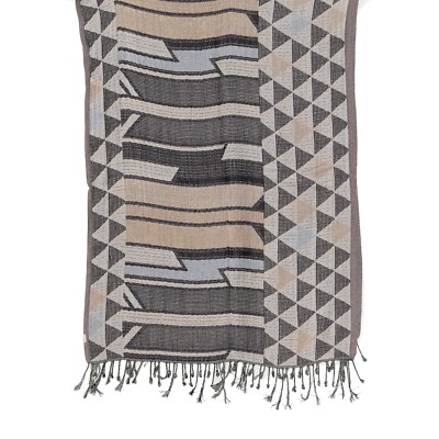 Women's wool art scarf shawl abstract southwestern geometric jacquard gauzy ecru