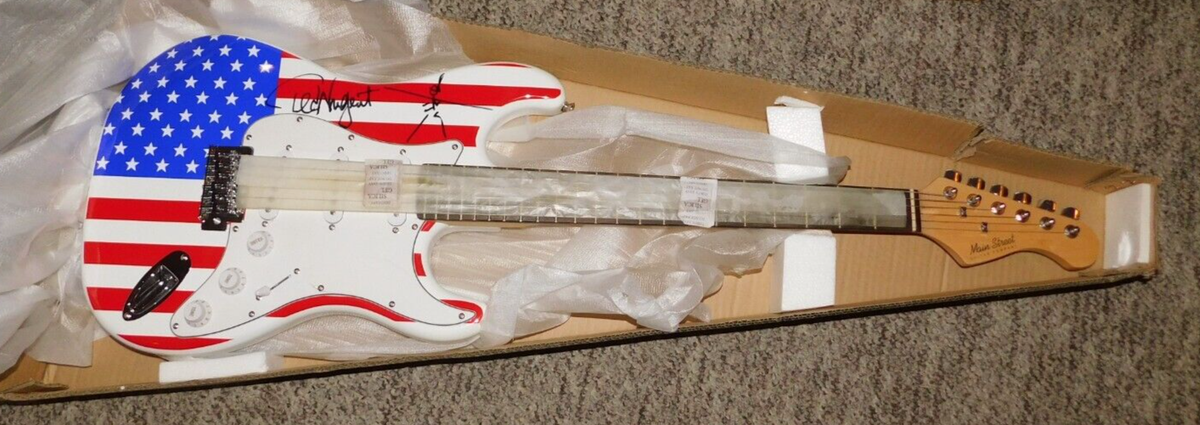 SIGNED TED NUGENT MAIN STREET ELECTRIC GUITAR RED WHITE BLUE FLAG
