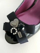 COACH JADEN BLACK PATENT BOW LOGO CHARMS PEEP TOE WEDGES 8 10 I LOVE SHOES