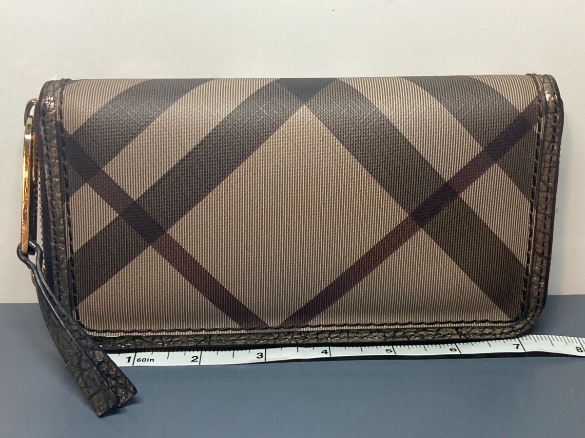 Burberry Women's Check Pattern Gold Logo & Trim Zip Around