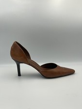 Vintage RALPH LAUREN Brown Leather Pointed Heels Pumps D'Orsay Size 8B