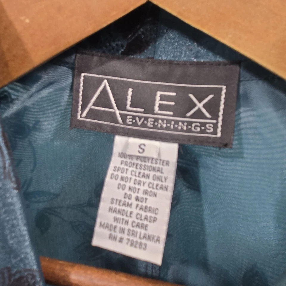 Alex Evenings Jacket Womens Small Dark Forest Green Black Floral Bow Gem Jewel - Image 3 of 4