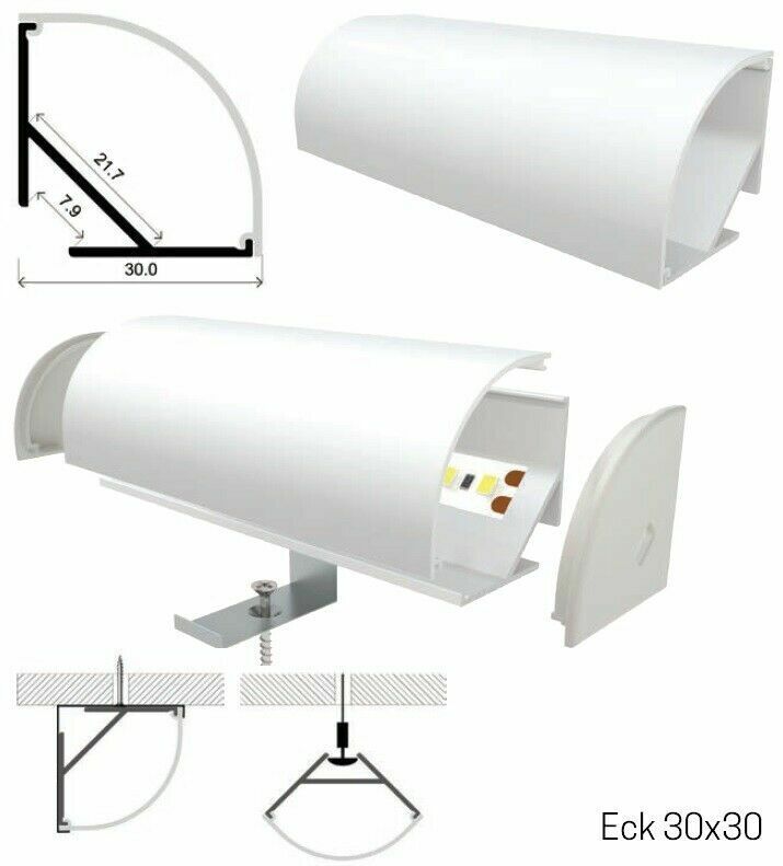 LED Aluprofil 2m Alu Schiene Leiste Profile für LED-Streifen Einbau Aufbau Eck