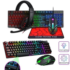 Wired Gaming Keyboard Mouse Headset RGB Backlit for Xbox One PS5 PS4 Laptop PC
