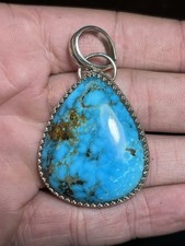 Kingman Red Web Turquoise Silver Pendant Beautiful Blue High Grade Gemstone