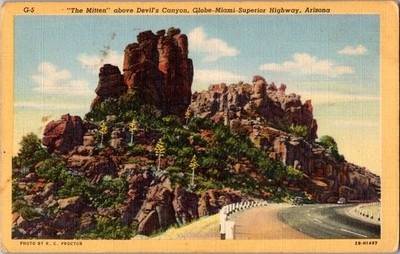 ''The Mitten'' above Devil's Canyon Globe-Miami Superior Highway Arizona Postcard