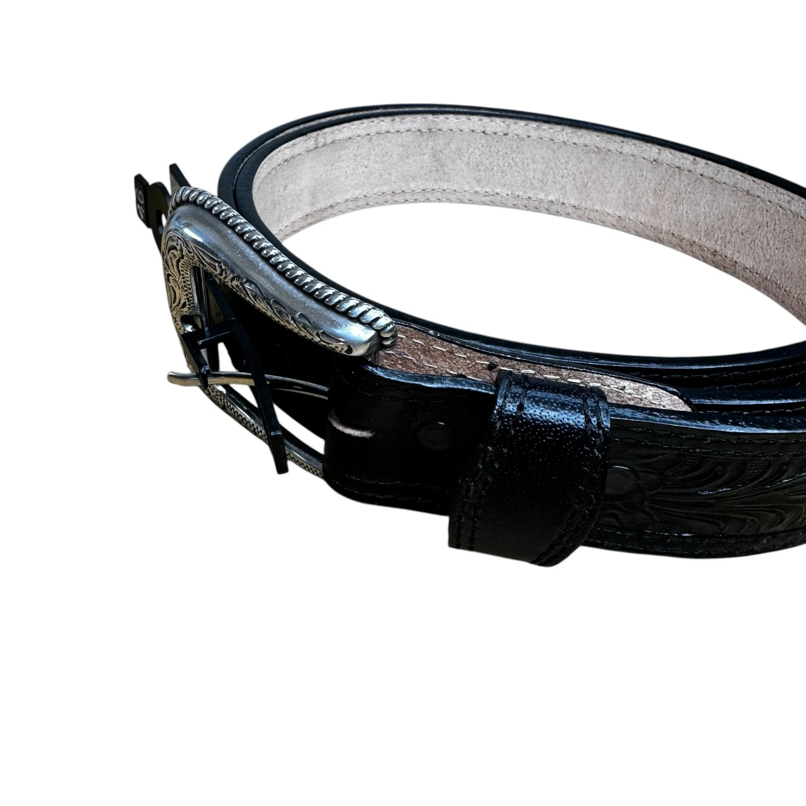 Nocona Black Western Belt Embossed Leaf Pattern
