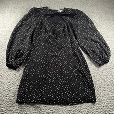Reformation Terri Mini Dress Womens 10 Black White Polka Dot Velvet Neck Tie