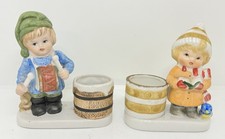 2 Porcelain/Ceramic Christmas Votive Candleholder Dummer Boy and Singing Girl