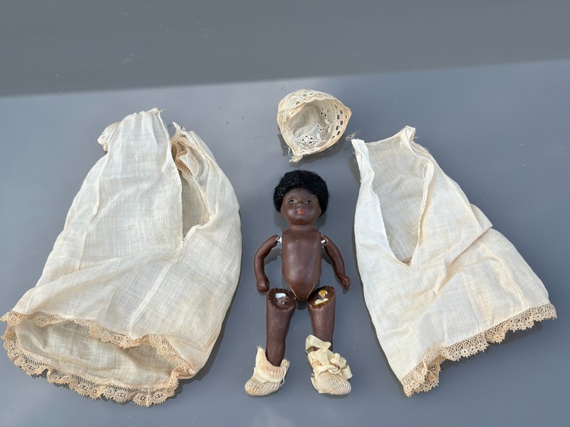 RARE Antique Porcelain Bisque Black Americana Doll with Glass Eyes, Germany?