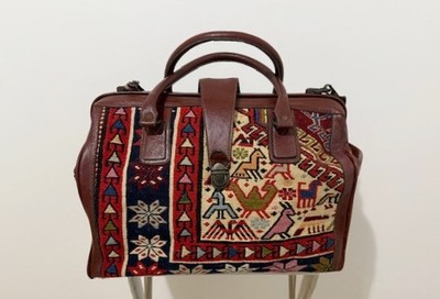 Vintage Turkish Kilim Wool & Leather Large Travel Weekender Bag