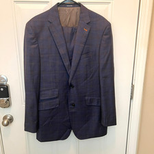 Jos. A. Bank 42L 100 Wool Navy Glen Plaid Suit Double Pleated Cuffed Pants