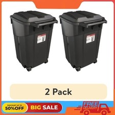  2 pack Hyper Tough 45 Gal Wheeled Heavy Duty Plastic Garbage Can, Attached Lid