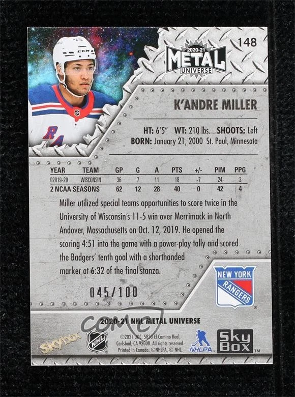2020-21 Skybox Metal Universe Rookies PMG Red /90 K'Andre Miller #148 Rookie RC - Image 2 of 2