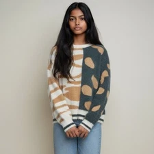 🌻Anthro Gilli Fuzzy Knit Animal Multi-Print Sweater | Size Medium