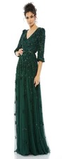 Mac Duggal Gown Dress Womens Size 16 Green Beaded V Neck 5497 698