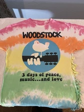 Woodstock 3 Days of Peace Music & Love Tie Dye T-Shirt Liquid Blue 2016 M READ