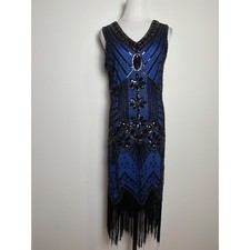 Womens Sequin Beaded Flapper Dress Small Fringe Gatsby Party Costume 20s Style