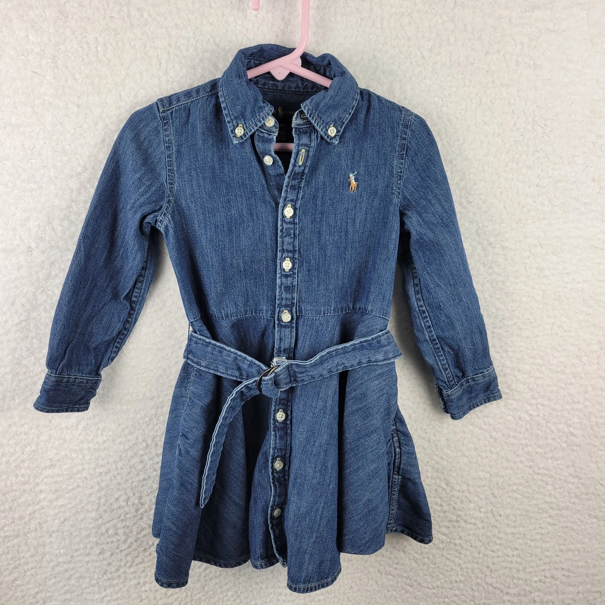 white christmas dresses Ralph Lauren Girls Denim Shirt Dress in Blue main image 1